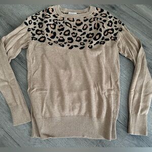 Merona Leopard Animal Print Sweater Sz S Tan Black Crew lightweight GUC